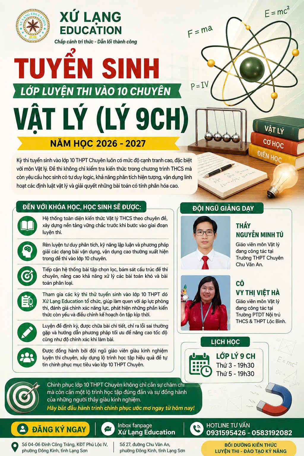 ⚡ TUYỂN SINH LỚP LUYỆN THI VÀO 10 CHUYÊN VẬT LÝ (LÝ 9CH) – NĂM HỌC 2026-2027