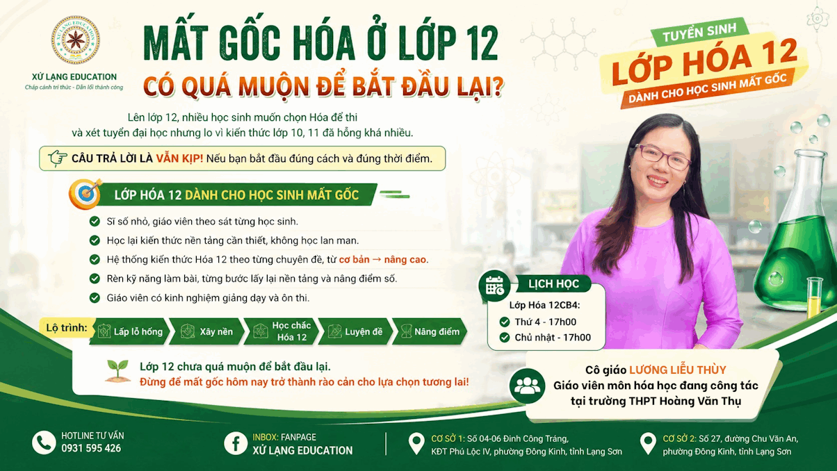 🧪 TUYỂN SINH LỚP HÓA 12 – DÀNH CHO HỌC SINH MẤT GỐC
