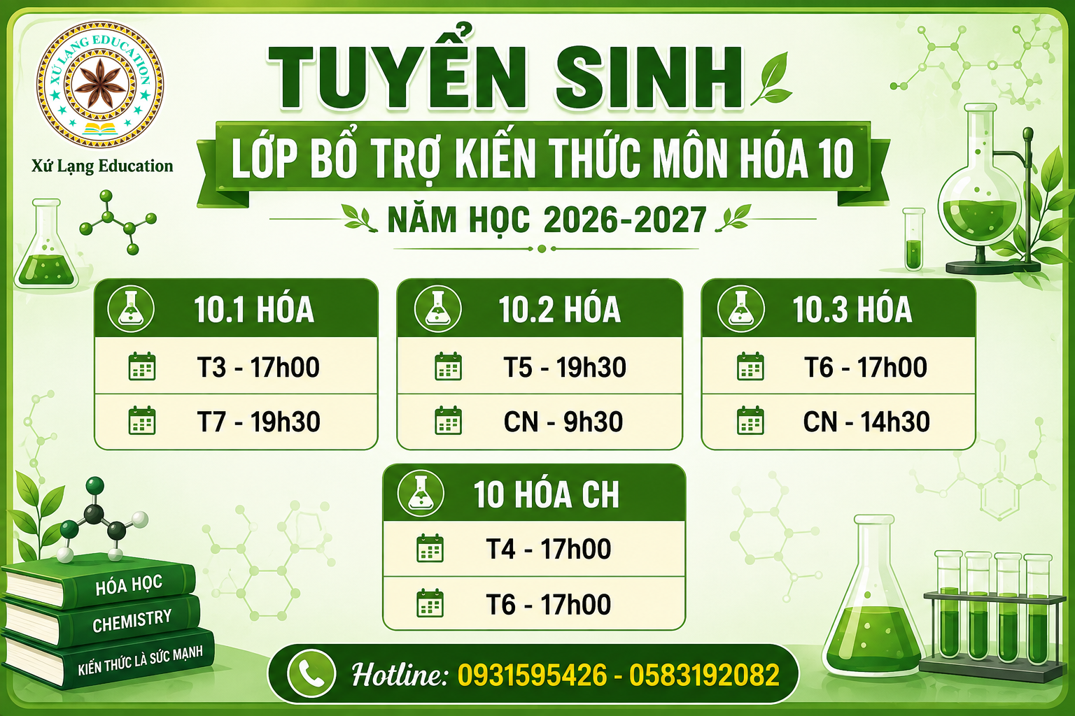 🧪 TUYỂN SINH LỚP BỔ TRỢ KIẾN THỨC MÔN HÓA 10 – NĂM HỌC 2026-2027