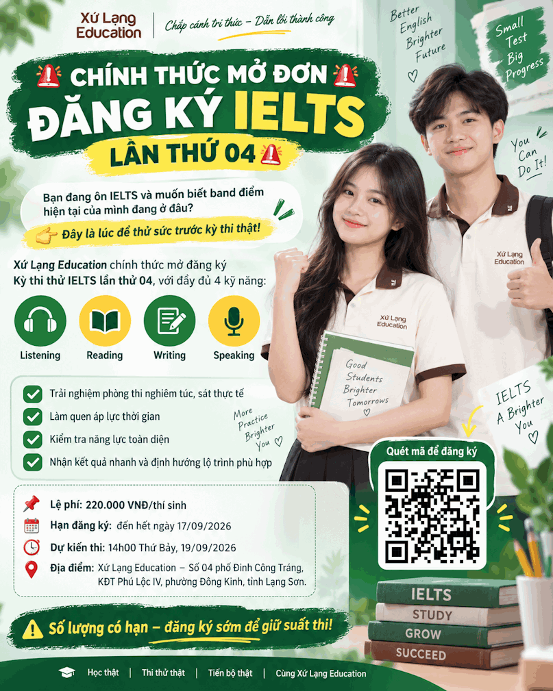 🚨 CHÍNH THỨC MỞ ĐƠN ĐĂNG KÝ IELTS MOCK TEST – LẦN THỨ 04 🚨