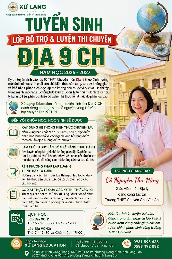 🌍 TUYỂN SINH LỚP BỔ TRỢ &amp; LUYỆN THI CHUYÊN ĐỊA 9 (ĐỊA 9 CH) – NĂM HỌC 2026-2027