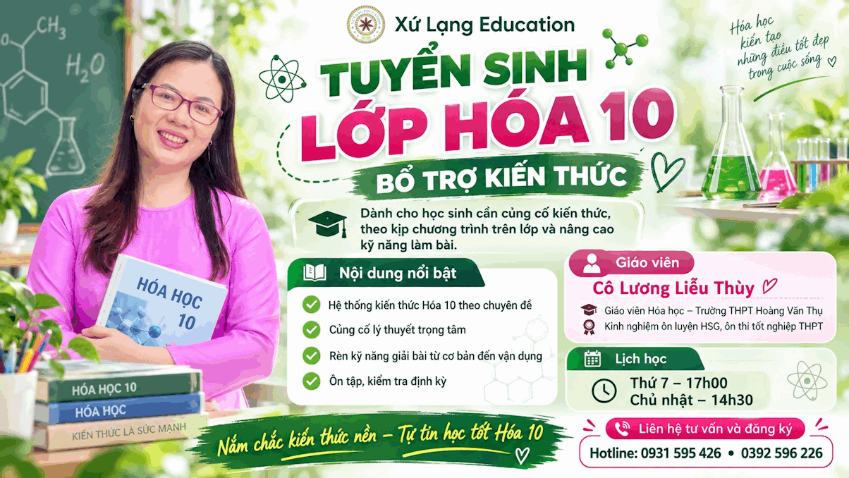 TUYỂN SINH LỚP HÓA 10 – BỔ TRỢ KIẾN THỨC NĂM HỌC 2026–2027